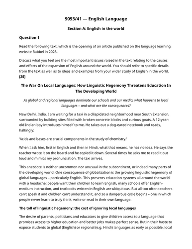 P4 English in the World Model Answer