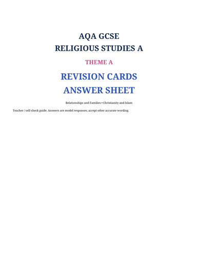 AQA GCSE Religious Studies A Theme A: Relationships & Families Complete Revision Bundle