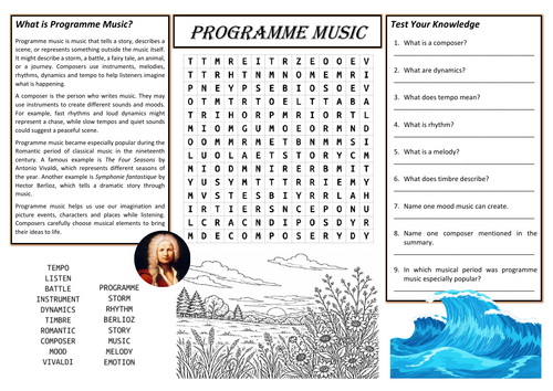 Programme Music Worksheet (Cover Lesson)