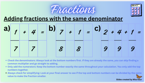 Adding and Subtracting Fractions with the same/different numbers