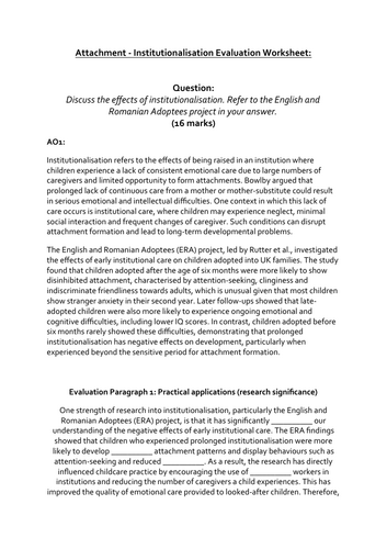 Attachment Institutionalisation Evaluation Worksheet