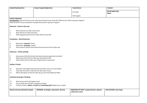 Iron Man Complete Guided Reading Planning
