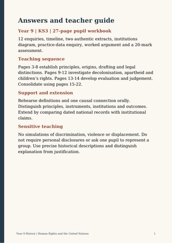 Year 9 History: Human Rights & the United Nations | KS3 Workbook & Answers