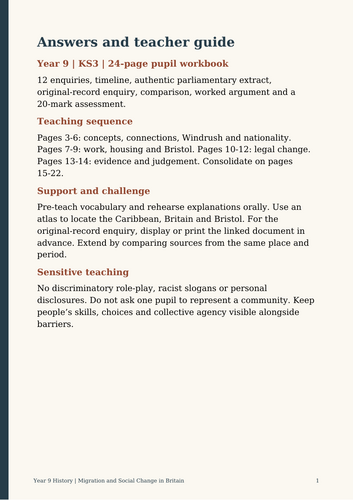Year 9 History: Migration & Social Change in Britain 1948–1971 | KS3 Workbook