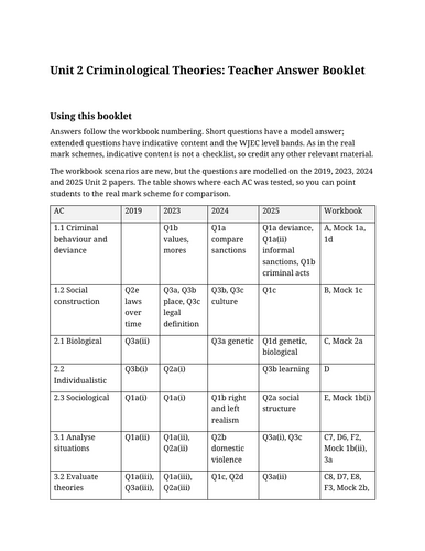 WJEC Criminology Unit 2: Exam Practice Workbook and Teacher Answer Booklet