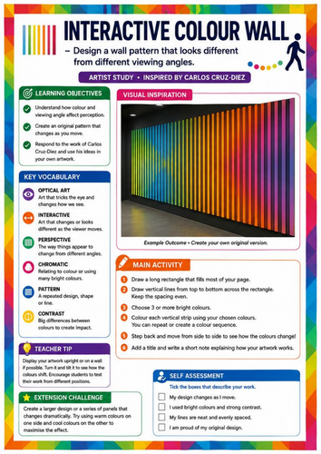 Carlos Cruz-Diez Inspired Interactive Colour Wall | Optical Art & Movement | KS3 Art Worksheet