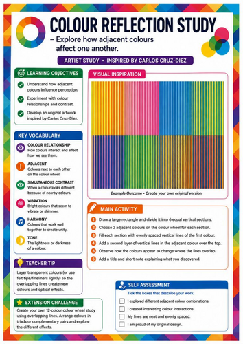 Carlos Cruz-Diez Inspired Colour Reflection Study | Colour Interaction & Optical Art | KS3 Worksheet