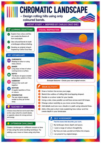 Carlos Cruz-Diez Inspired Chromatic Landscape | Colour Theory & Optical Art | KS3 Art Worksheet