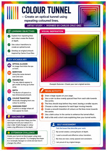 Carlos Cruz-Diez Inspired Colour Tunnel | Perspective & Optical Illusions | KS3 Art Worksheet