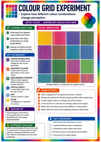 Carlos Cruz-Diez Inspired Colour Grid Experiment | Colour Theory & Optical Illusions | KS3 Art Works