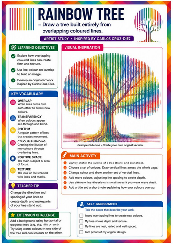 Carlos Cruz-Diez Inspired Rainbow Tree | Colour Theory & Optical Art | KS3 Art Worksheet