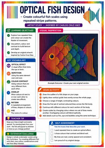 Carlos Cruz-Diez Inspired Optical Fish Design | Colour & Pattern Illusions | KS3 Art Worksheet