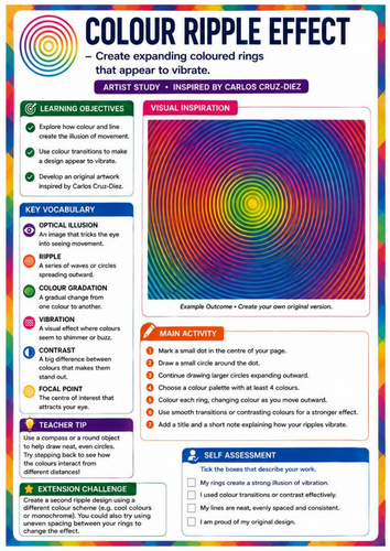 Carlos Cruz-Diez Inspired Colour Ripple Effect | Optical Illusions & Colour | KS3 Art Worksheet