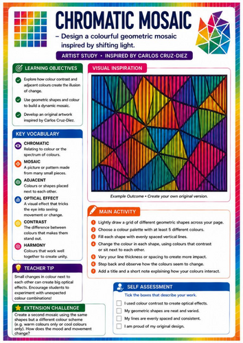 Carlos Cruz-Diez Inspired Chromatic Mosaic | Geometric Colour & Optical Illusions | KS3 Art Workshee