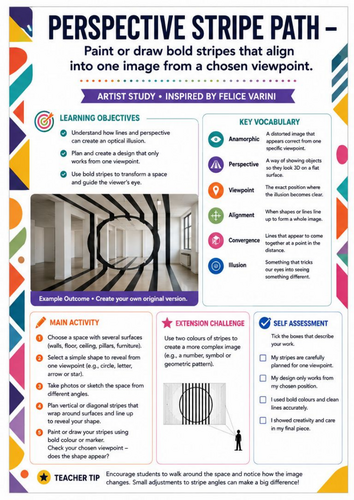 Felice Varini – Perspective Stripe Path | Optical Illusion & Geometric Art Worksheet | KS3