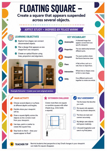 Felice Varini – Floating Square | Geometry, Perspective & Optical Illusion Worksheet | KS3 Art