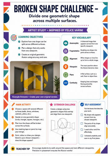 Felice Varini – Broken Shape Challenge | Anamorphic Geometry Art Worksheet | KS3 Art