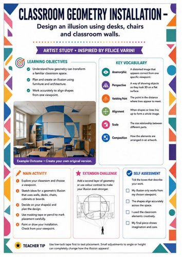 Felice Varini – Classroom Geometry Installation | Perspective & Site-Specific Art Worksheet | KS3