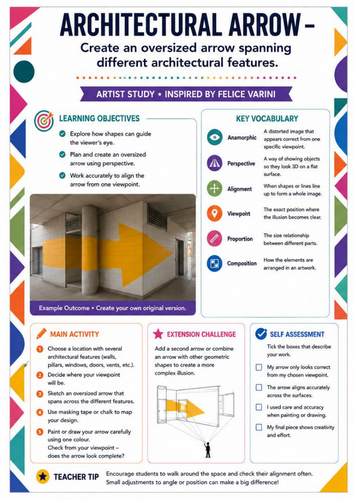 Felice Varini – Architectural Arrow | Geometric Perspective & Optical Illusion Worksheet | KS3 Art