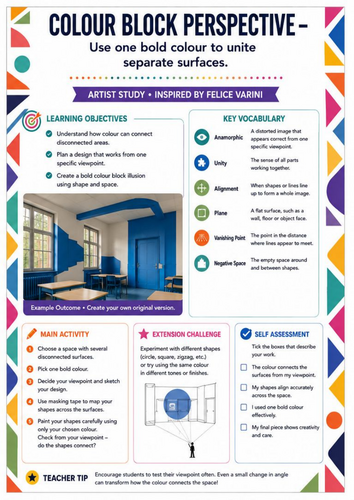 Felice Varini – Colour Block Perspective | Geometric Optical Illusion Art Worksheet | KS3