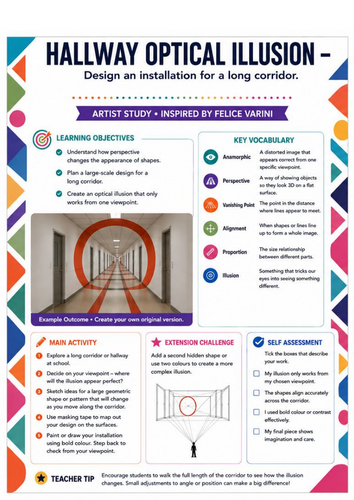 Felice Varini – Hallway Optical Illusion | Perspective & Installation Art Worksheet | KS3 Art