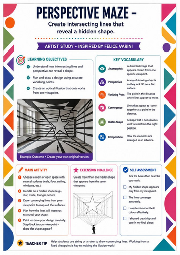 Felice Varini – Perspective Maze | Geometric Optical Illusion & Drawing Worksheet | KS3 Art