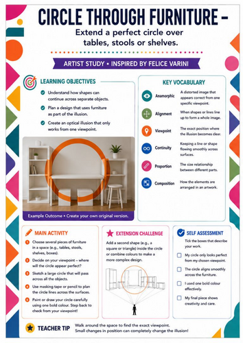 Felice Varini – Circle Through Furniture | Anamorphic Art & Perspective Worksheet | KS3 Art