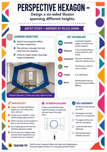 Felice Varini – Perspective Hexagon | Geometry & Optical Illusion Art Worksheet | KS3