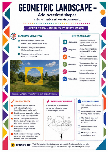 Felice Varini – Geometric Landscape | Perspective, Geometry & Optical Illusion Worksheet