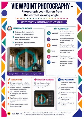 Felice Varini – Viewpoint Photography | Perspective, Optical Illusion & Photography Worksheet | KS3
