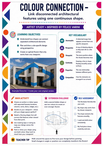 Felice Varini – Colour Connection | Geometric Perspective & Optical Illusion Worksheet | KS3 Art