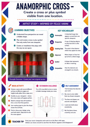 Felice Varini – Anamorphic Cross | Perspective, Geometry & Optical Illusion Art Worksheet | KS3