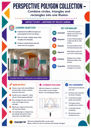 Felice Varini – Perspective Polygon Collection | Geometric Optical Illusion Worksheet | KS3 Art