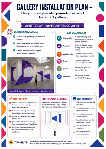 Felice Varini – Gallery Installation Plan | Site-Specific Art & Perspective Worksheet | KS3