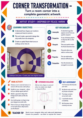 Felice Varini – Corner Transformation | Anamorphic Geometry & Optical Illusion Worksheet | KS3