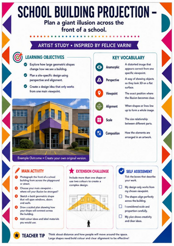 Felice Varini – School Building Projection | Architecture & Geometric Perspective Worksheet | KS3 Ar