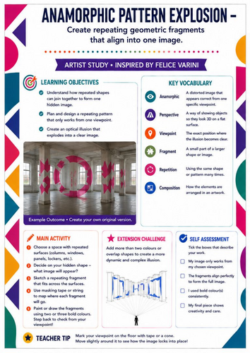 Felice Varini – Anamorphic Pattern Explosion | Geometric Pattern & Optical Illusion Worksheet | KS3