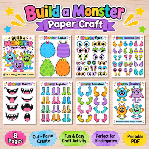 Build a Monster Paper Craft, Big Cut and Paste Printable, Green Monster Template, Go-To Classroom
