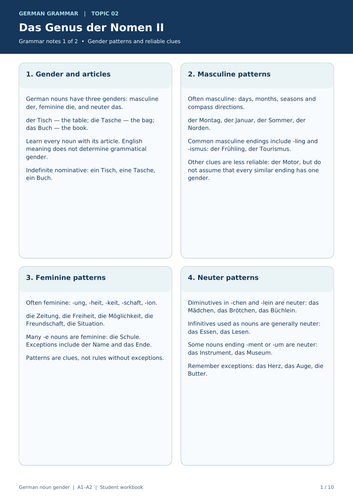 German Grammar Workbook: Gender of Nouns II | 160 Questions | KS3, GCSE, IGCSE & A1–A2