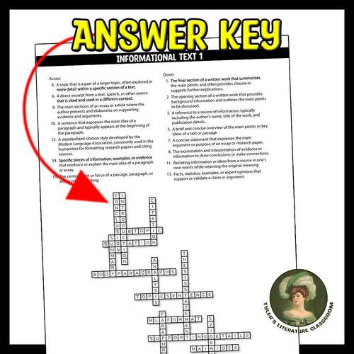Informational Text #5 ELA Vocabulary Crossword Puzzle