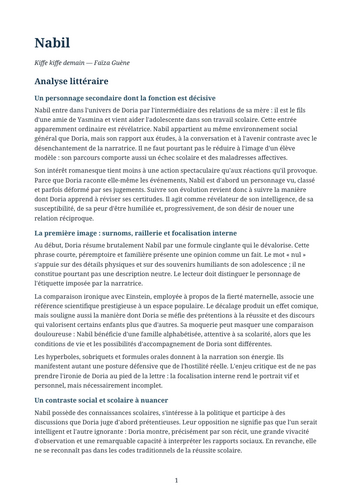 Kiffe kiffe demain – Faïza Guène – Character Study: Nabil