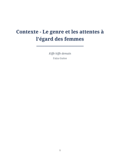 Kiffe kiffe demain – Faïza Guène – Context: Gender and Expectations of Women