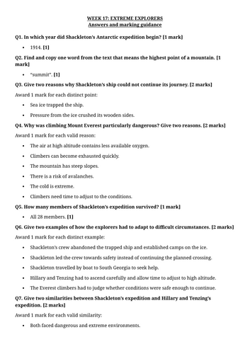 Year 6 Reading Comprehension Week 17 - Reading and Answers