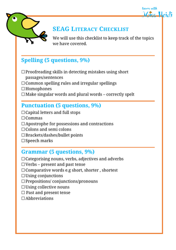 SEAG Numeracy and Literacy Checklists
