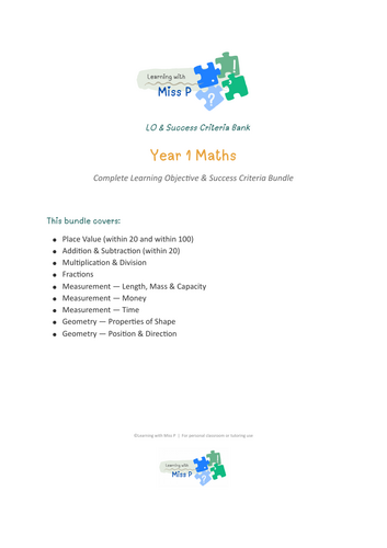 Year 1 LO/SC Maths Bank