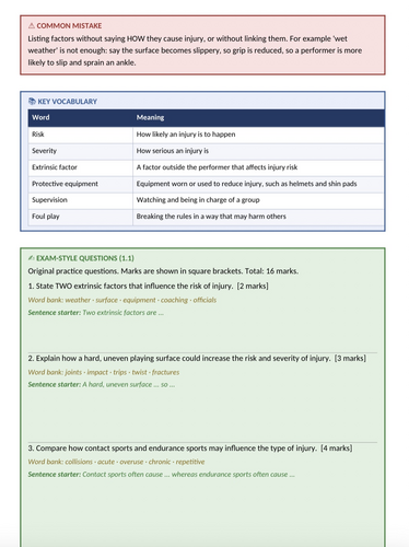 OCR Cambridge National Sport Science R180 | Sports Injuries & Medical Conditions | 116-Page