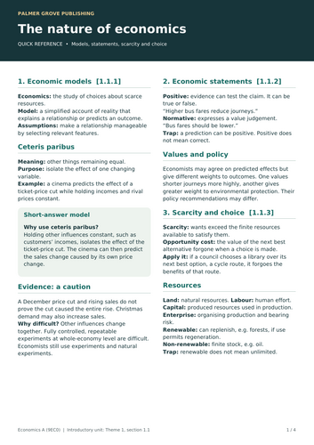 Theme 1: Summary/Cheat Sheet for Edexcel Economics A -- A level