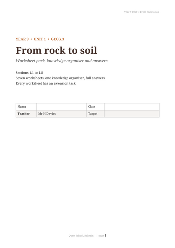 Year 9 From Rock to Soil Worksheet Pack
