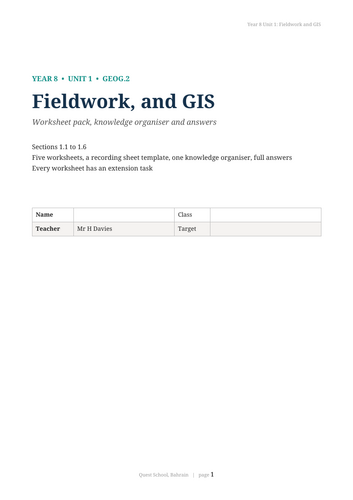 Year 8 Fieldwork and GIS Worksheet Pack