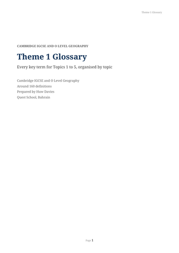 IGCSE Geography Physical Geography Glossary